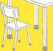 イラスト5：テーブルやイスの移動防止対策