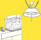 イラスト6：つり下げ式照明や観賞用水槽への対策