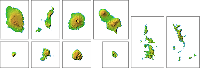 東京の島しょ地域の高度分布図