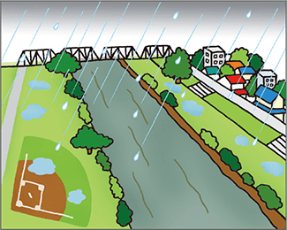 イラスト：雨の降り始めの大きな川