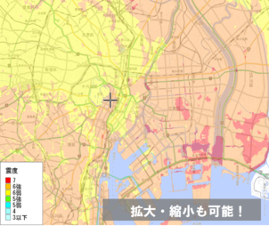 画像：東京被害想定デジタルマップのイメージ。拡大縮小も可能です。