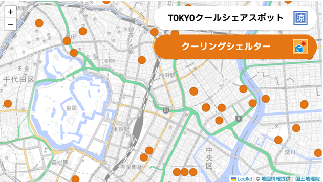 東京都気候変動適応センターホームページ掲載マップ表示例