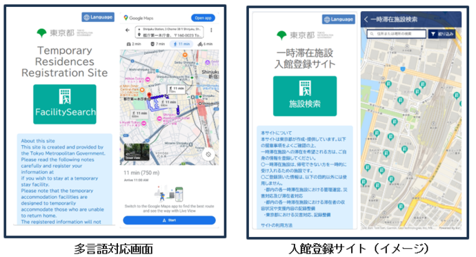 画像左：タコンDXの入館登録WEBサイトの英語版画面。画像右：キタコンDXの入館登録WEBサイトの日本語版画面　
